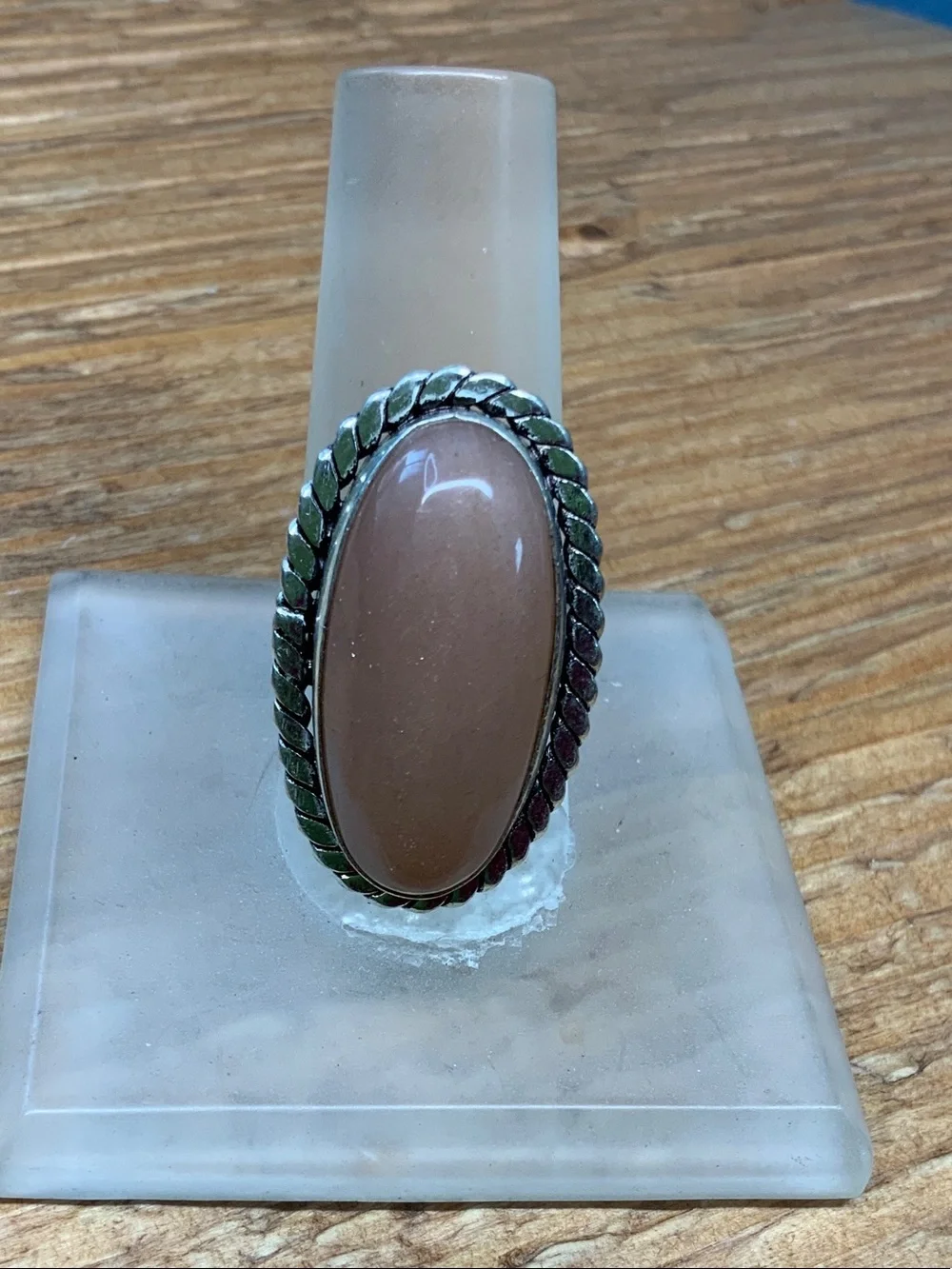Agate Gemstone Oval Cabochon 925 Rope Edge Ring - 7 /2